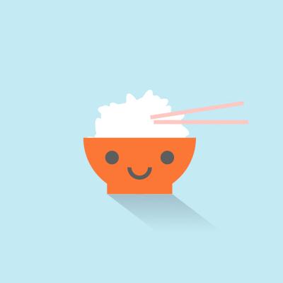 Illustration of a bowl of rice with a happy face