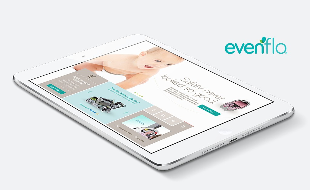 Evenflo homepage design on tablet