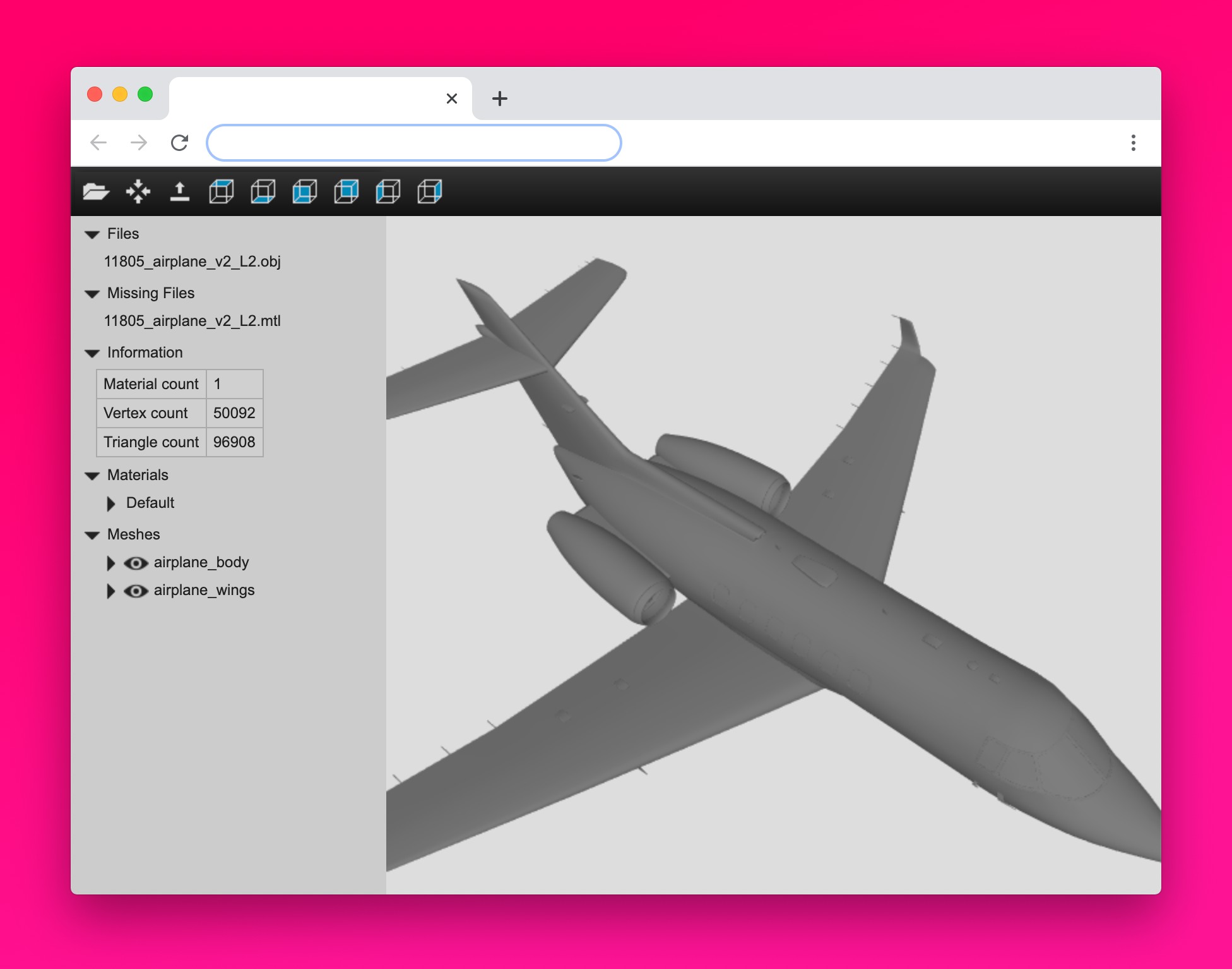 3d model viewer interface with aircraft model